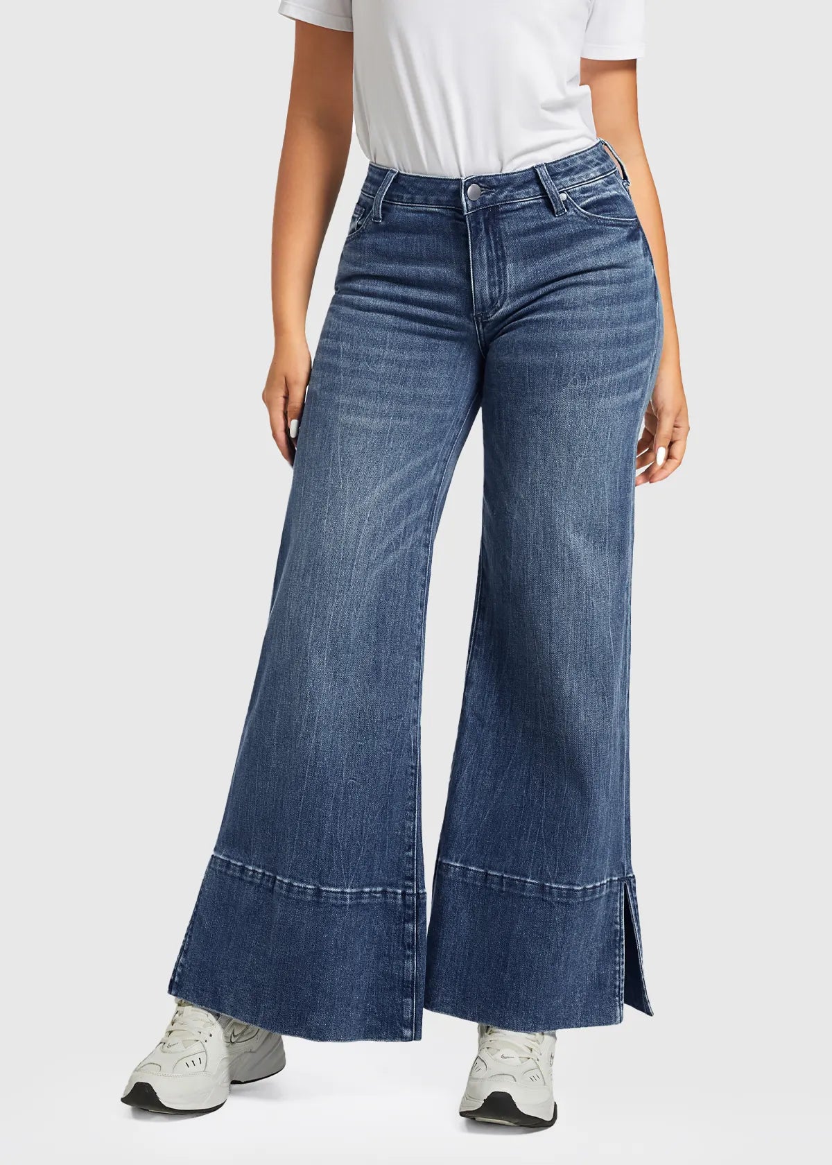 Relaxed Split-Leg Wide-Leg Medium-Stretch Jeans